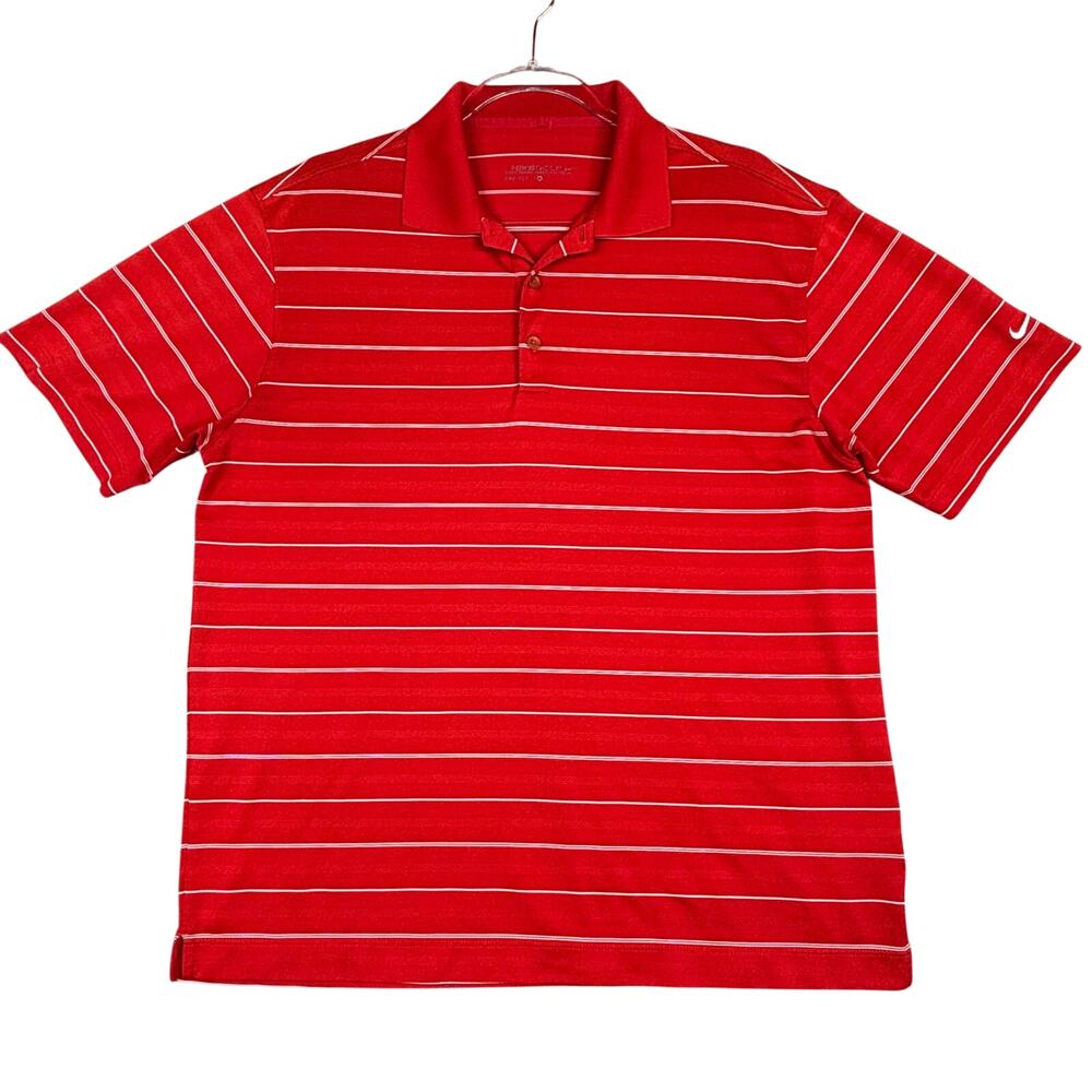 Nike Golf Mens Dri-FIT Striped Polo‎ Shirt Red White Short Sleeve Size Medium